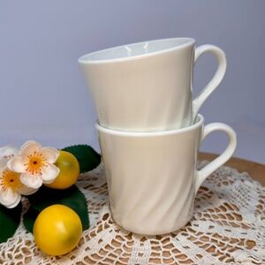 Vintage Corning White Swirl Mugs | Set of 2 | USA & Corning SA | Minimalist